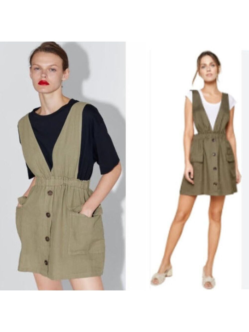 Zara Khaki Linen Dress Green Size small